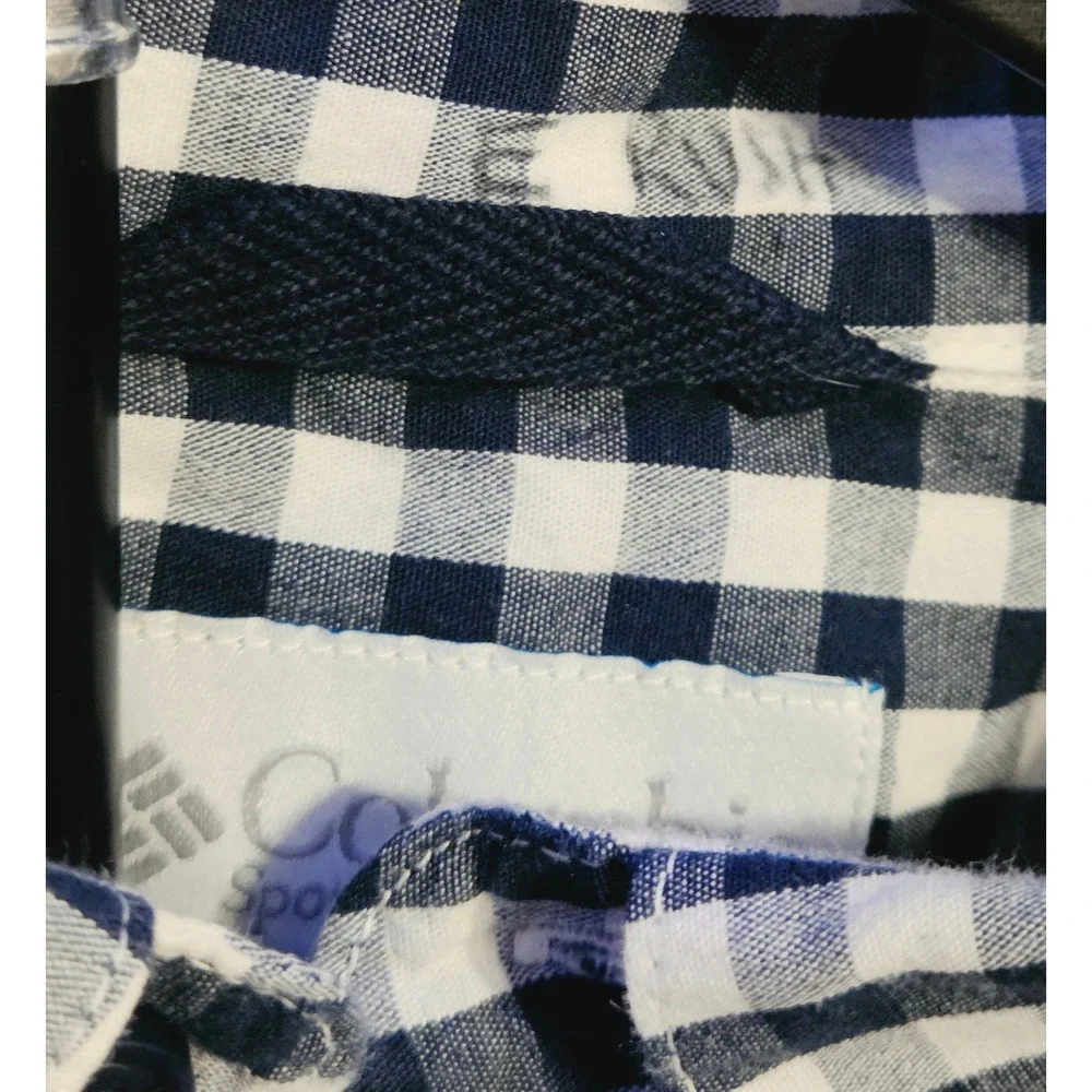 Columbia Gingham Pattern Button Down‎ Dress Shirt Mens Size Large Navy White